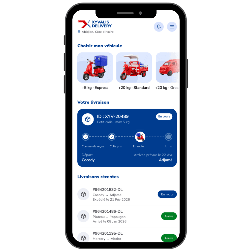 Aperçu de l'application Xyvalis Delivery