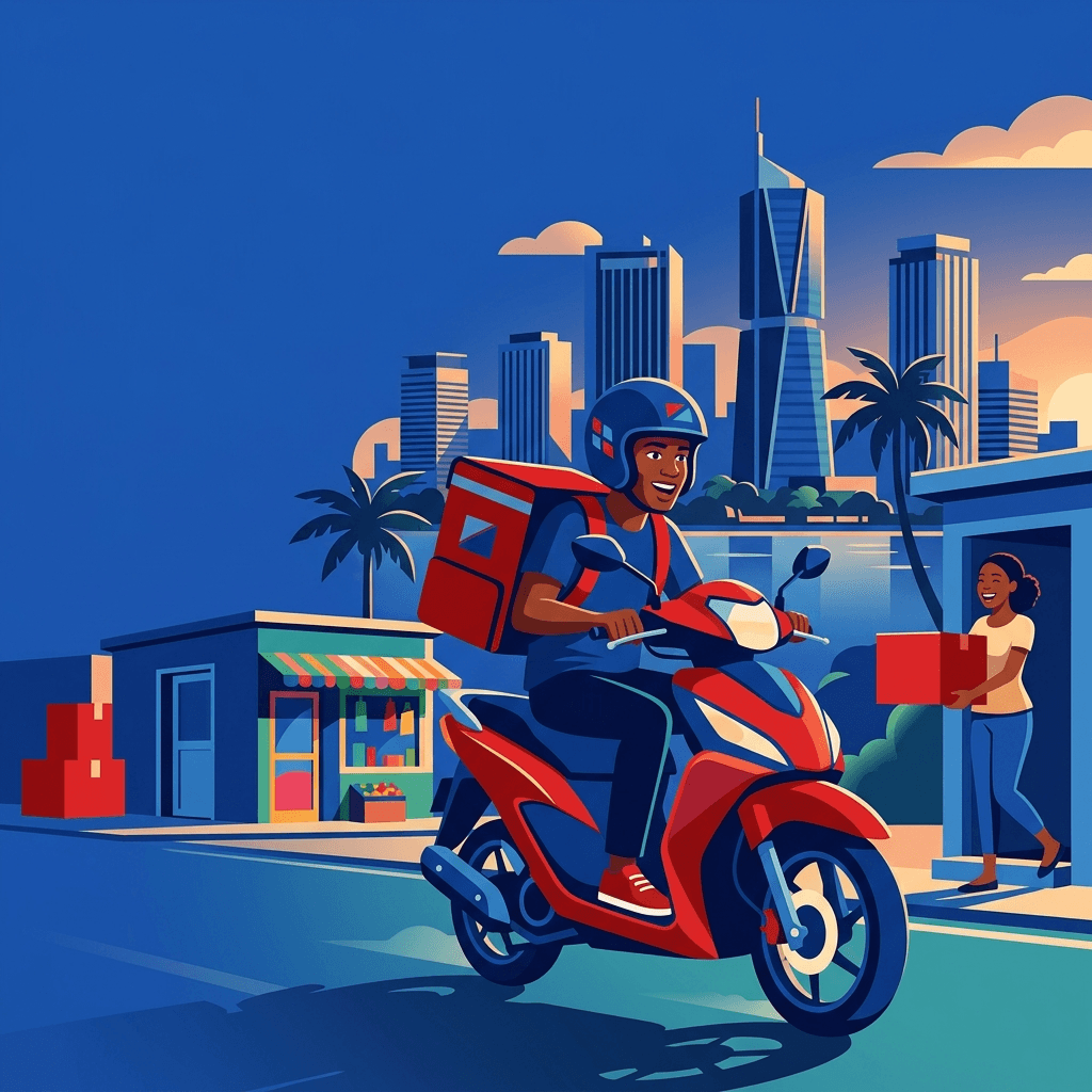 Livreur Xyvalis sur scooter livrant un colis à Abidjan